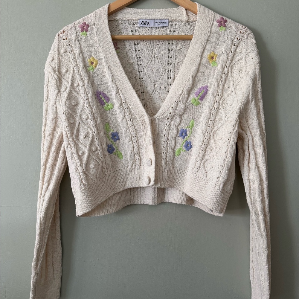 Zara Cream Cardigan with Floral Embroidery